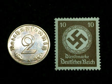 Load image into Gallery viewer, Rare Old WWII German War Coin Two Reichspfennig &amp; Stamp World War 2 Artifacts