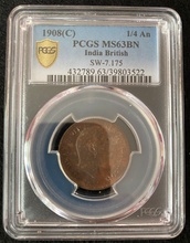 Load image into Gallery viewer, 1908-C India 1/4 Anna PCGS MS63 BN - Collectors Couch