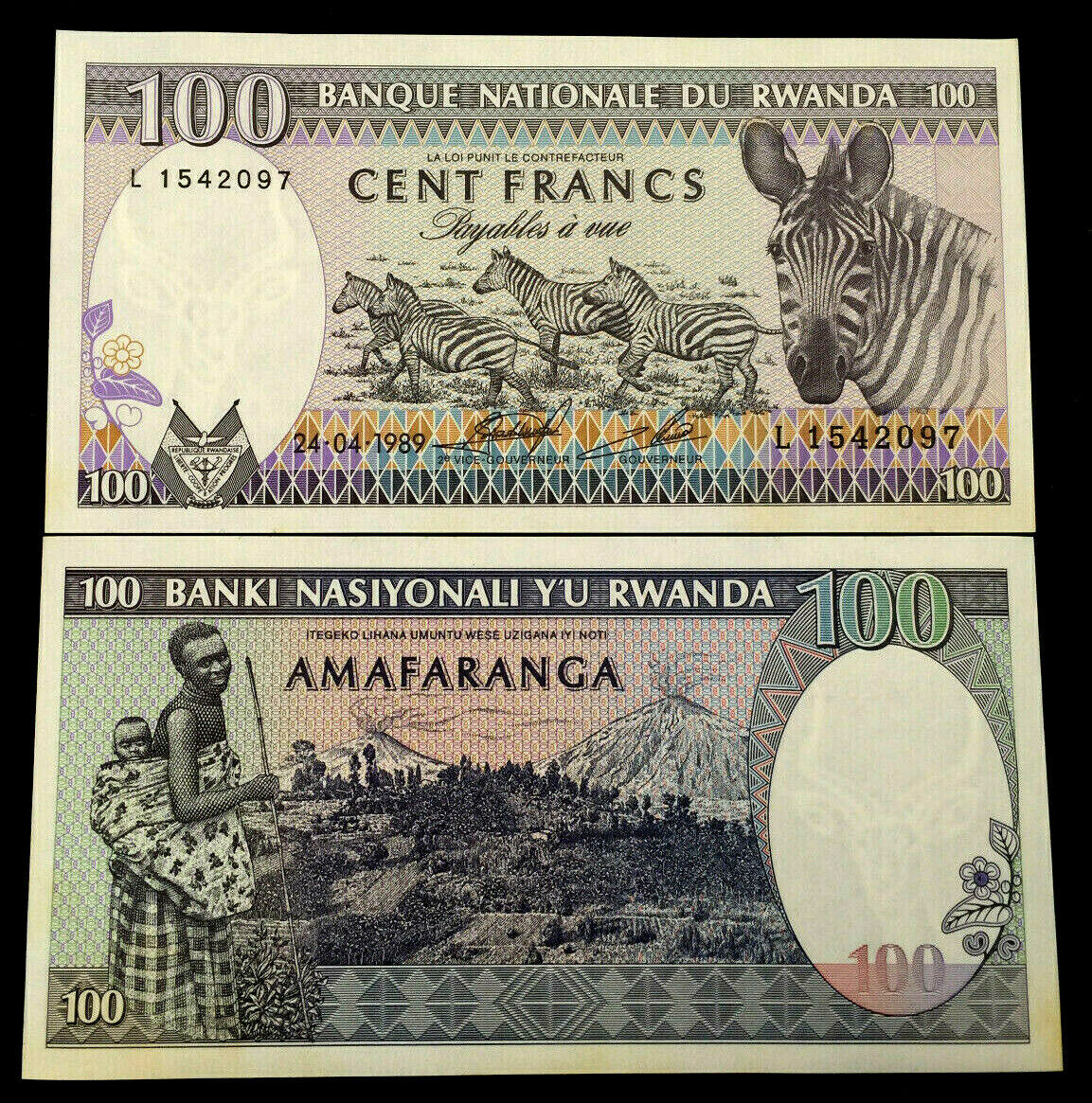 Paper Money Rwanda Rwanda Africa 100 Francs 1989 Banknote World Paper Money UNC Currency ...