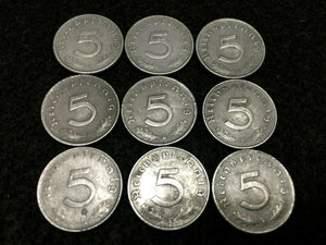 ONE Rare Old WWII German Nazi Coin Five Reichspfennig 1944 D-Day World War 2 Artifact - Collectors Couch