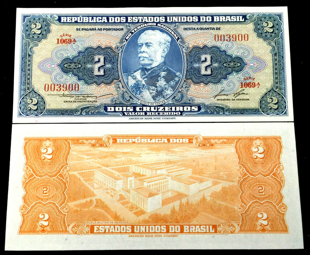 Brazil 2 Cruzados 1954 - 1958 Banknote World Paper Money UNC Currency Bill - Collectors Couch