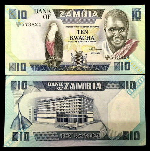 Zambia 10 Kwacha Banknote World Paper Money UNC Currency Bill Note - Collectors Couch
