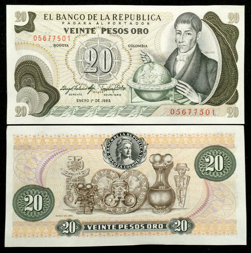 Colombia 20 Pesos 1983 Banknote World Paper Money UNC Currency Bill Note - Collectors Couch