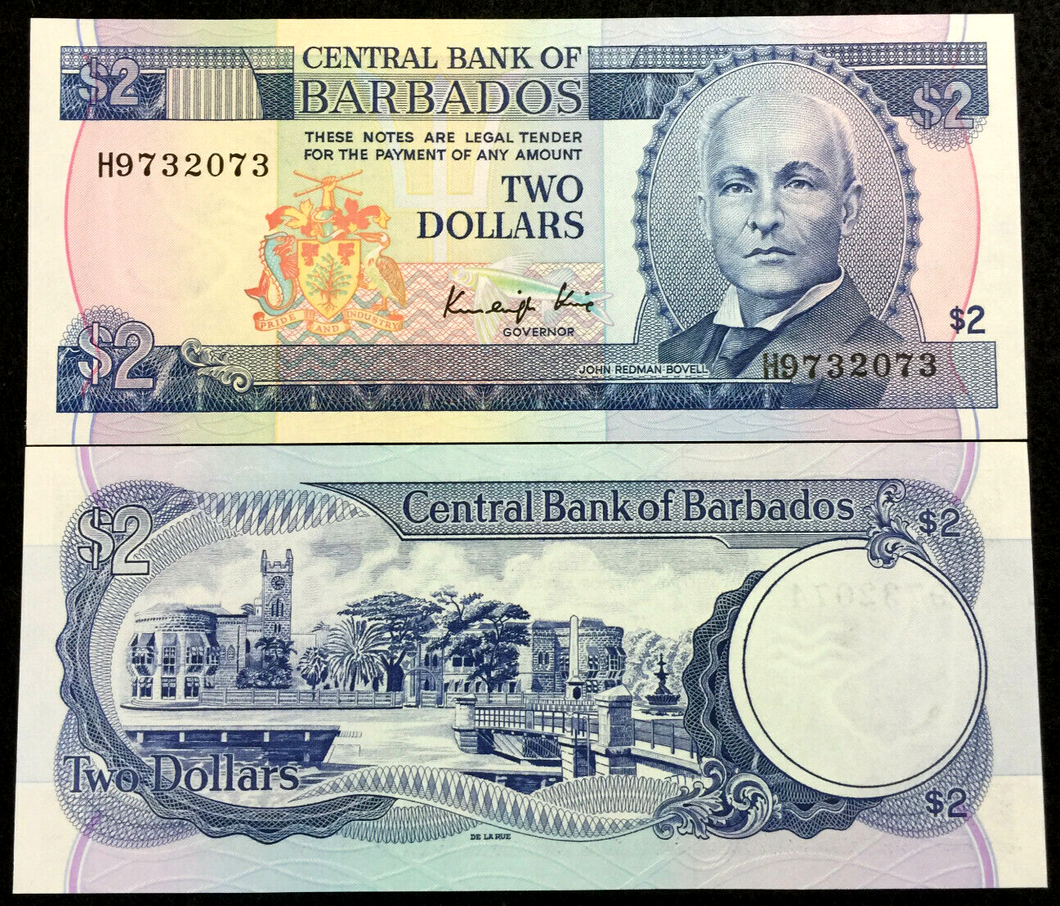 Barbados 2 Dollars 2007 Banknote World Paper Money UNC Currency Bill Note