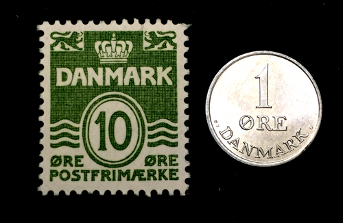 Danmark Collection - Unused Stamp & Unused 1 Ore Ore Coin - Educational Gift - Collectors Couch