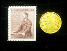 Load image into Gallery viewer, Authentic German WW2 unused Stamp &amp; Antique 10 Pf Brs German Coin