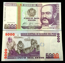 Load image into Gallery viewer, PERU 5000 INTIS Banknote World Paper Money UNC Currency Bill Note