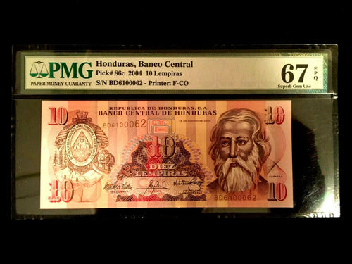 Honduras 10 Lempiras 2004 Banknote World Paper Money UNC - PMG Certified - Collectors Couch