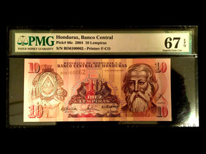 Honduras 10 Lempiras 2004 Banknote World Paper Money UNC - PMG Certified