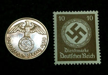 Load image into Gallery viewer, Rare Old WWII German War Coin Two Reichspfennig &amp; Stamp World War 2 Artifacts