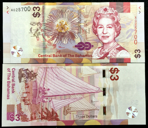 BAHAMAS 3 Dollars Year 2019 Banknote World Paper Money UNC