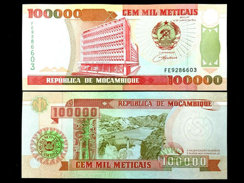 MOZAMBIQUE 100,000 METICAIS Banknote World Paper Money UNC Bill Note - Collectors Couch