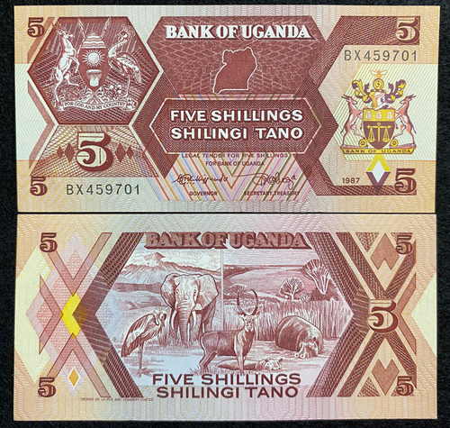 Uganda 5 Shillings 1987 Banknote World Paper Money UNC Currency Bill Note - Collectors Couch
