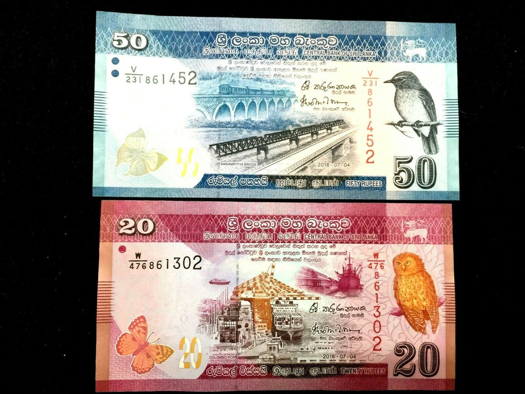 Sri Lanka 50 & 20 Rupees 2016 Banknote World Paper Money UNC Currency Bill Note