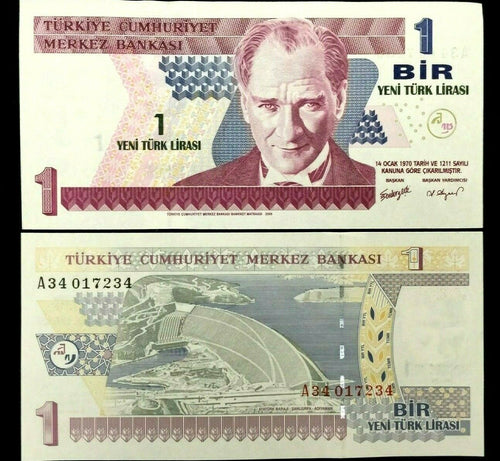 Turkey 1 Bir Year 1970 Banknote World Paper Money UNC Currency Bill Note - Collectors Couch