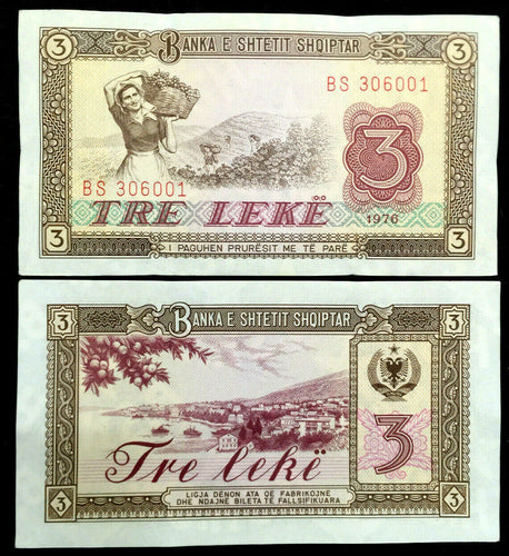 Albania 3 Leke 1976 Banknote World Paper Money UNC Currency Bill Note - Collectors Couch