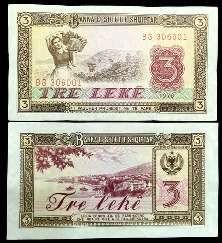 Albania 3 Leke 1976 Banknote World Paper Money UNC Currency Bill Note