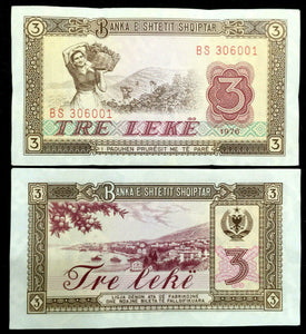 Albania 3 Leke 1976 Banknote World Paper Money UNC Currency Bill Note - Collectors Couch