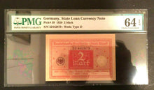 Load image into Gallery viewer, Antique Rare Historical 2 German Mark 1920 -  PMG Certified UNC EPQ - WW1 Era - Collectors Couch