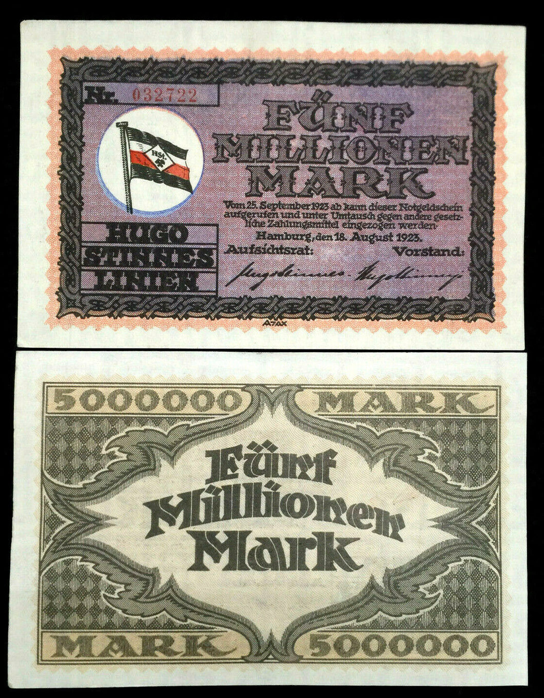 Germany 5,000,000 (5 million) Mark 1923 - Historical Artifact - 97 Years Old UNC - Collectors Couch