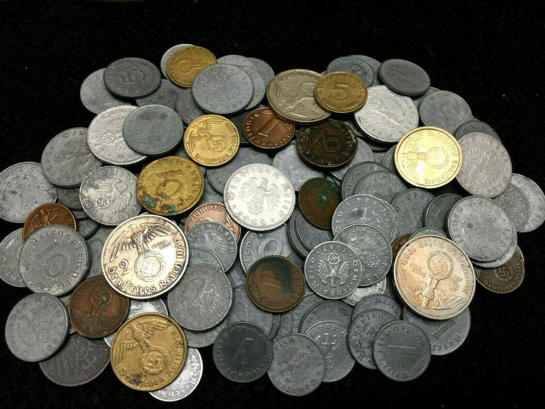 Clearance SALE WW2 Nazi Germany War Coin Incl. Silver Collection Lot of SEVEN Coins - WWII Artifcats - Collectors Couch