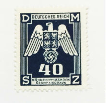 Load image into Gallery viewer, WW2 Rare German Nazi Third Reich 1 Rp Coin, Stamps &amp; 1 Mark Bill in Display frame - Collectors Couch