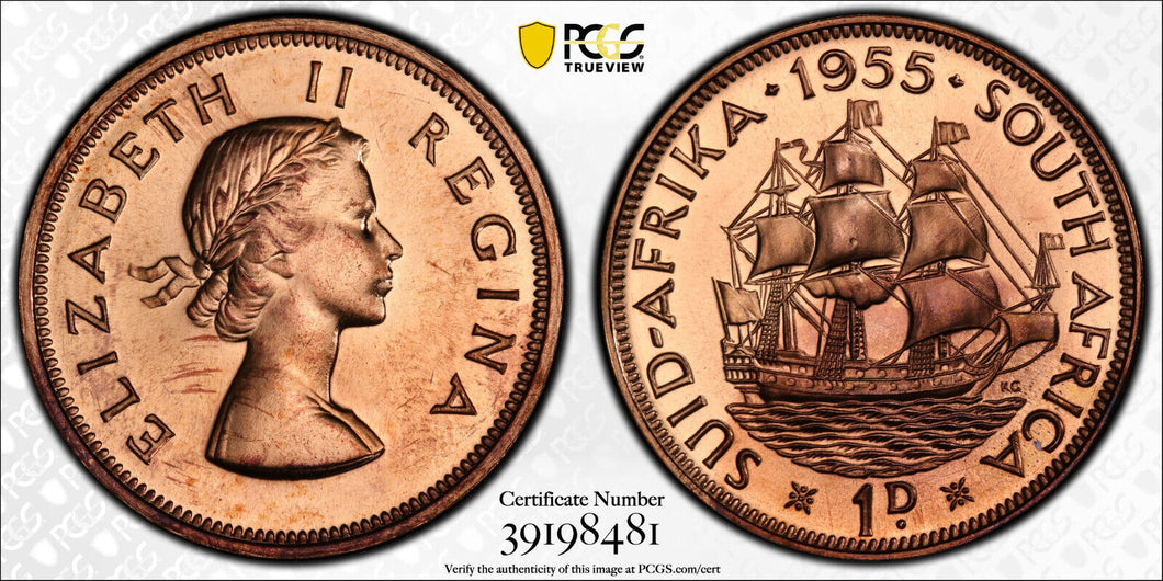 South Africa Penny 1955 PCGS PR65 Red
