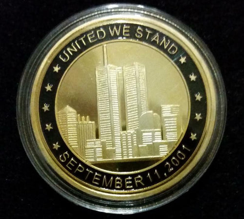 World Trade Center, Gold Plated Coin, September 11, Memory Token 9/11 - Collectors Couch