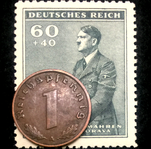 Rare Old WWII German Nazi One Rp Copper & Stamp Authentic WW2 Artifacts