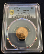 Load image into Gallery viewer, SPAIN 2 CENTIMOS 1912-PC V  PCGS MS 65 RD RARE - Collectors Couch
