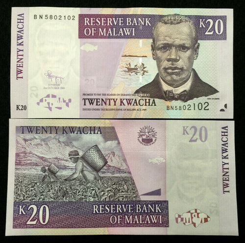 MALAWI 20 KWACHA Year 2009 Banknote World Paper Money UNC Currency Bill Note - Collectors Couch