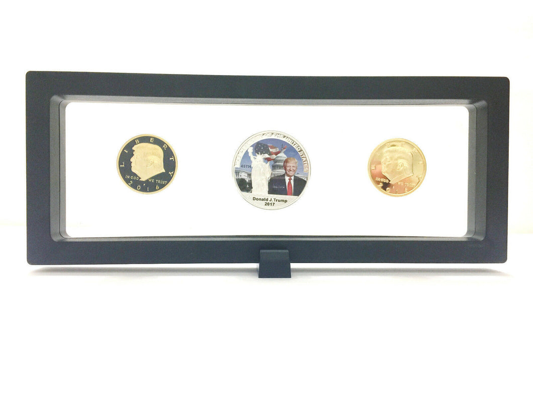 ✯ DONALD TRUMP ✯ US GOLD/SILVER EAGLE ✯ MAGIC FLOATING FRAME ✯ GREAT GIFT ITEM✯ - Collectors Couch