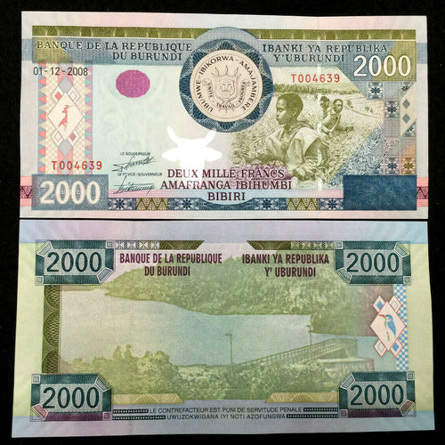 Burundi 2000 Francs 2008 Banknote World Paper Money UNC Currency Bill Note - Collectors Couch