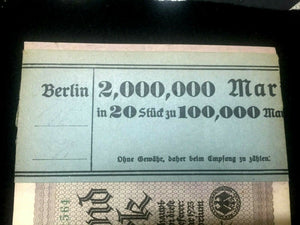 Authentic Bundle of 20 - 100,000 German Marks - 1923 Uncirculated Consecutive - Collectors Couch