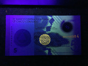 Nicaragua 5 Cordobas Polymer Banknote World Paper Money UNC Currency Bill Note - Collectors Couch