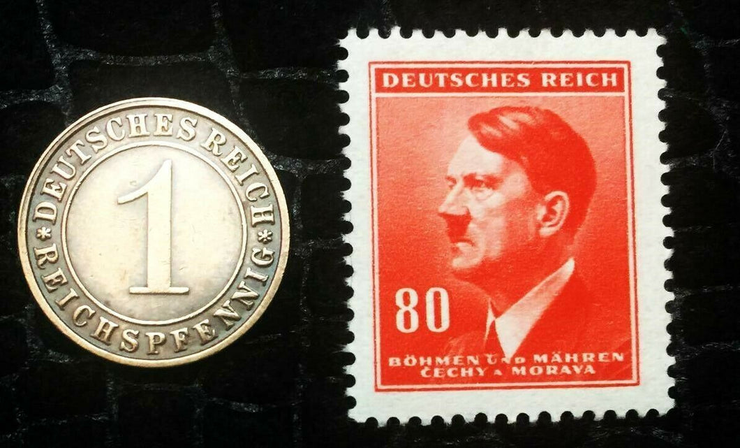 Authentic German WW2 Red Stamp & Antique German Coin - Historical Artifact - Collectors Couch