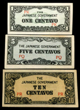 Load image into Gallery viewer, Japanese Government Occupation 1,5,10 Centavos Philippines WWII Era 1942