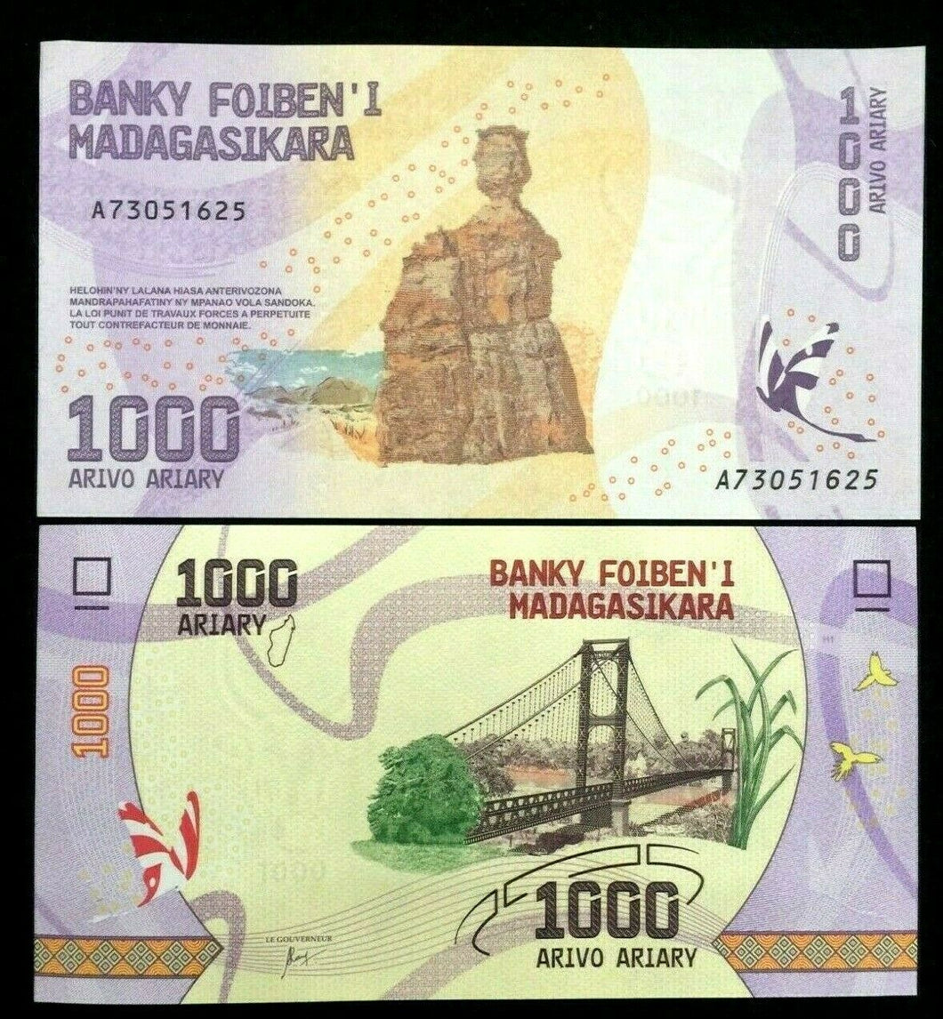 Madagascar 1000 Ariary Banknote World Paper Money UNC Currency Bill Note