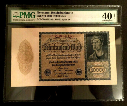 Antique Rare Historical 10000 German Mark 1922 -UNC PMG Certified EPQ - L1
