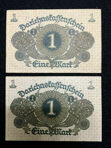 Germany 2 One Mark 1920 Bill - Uncirculated - Consecutive Numbers