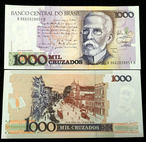 Brazil 1000 Cruzados 1989 Banknote World Paper Money UNC Currency Bill - Collectors Couch