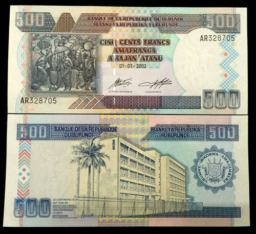 Burundi 500 Francs 2003 Banknote World Paper Money UNC Currency Bill Note - Collectors Couch