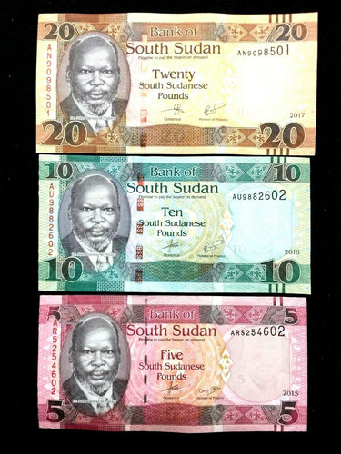 South Sudan 5, 10, 20 Pounds Banknote World Paper Money UNC Currency Bill Note - Collectors Couch
