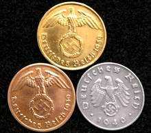 Load image into Gallery viewer, ✯ German WW2 Rare Coins ✯ 1 Pf Copper, 1 Pf Zinc , 5 Pf Brass ✯ Great Investment - Collectors Couch