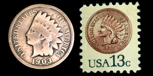 Indian Head Penny **100 Years Old** & Unused 1877 Stamp Great piece of History!