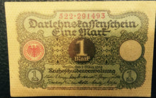 Load image into Gallery viewer, German WW2 Rare 10 Rp Coin wth  Stamps 1 Mark Bill in Disp frame