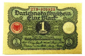WW2 Rare German Nazi Third Reich 1 Rp Coin, Stamps & 1 Mark Bill in Display frame - Collectors Couch