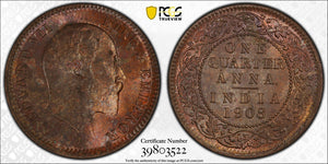 1908-C India 1/4 Anna PCGS MS63 BN - Collectors Couch