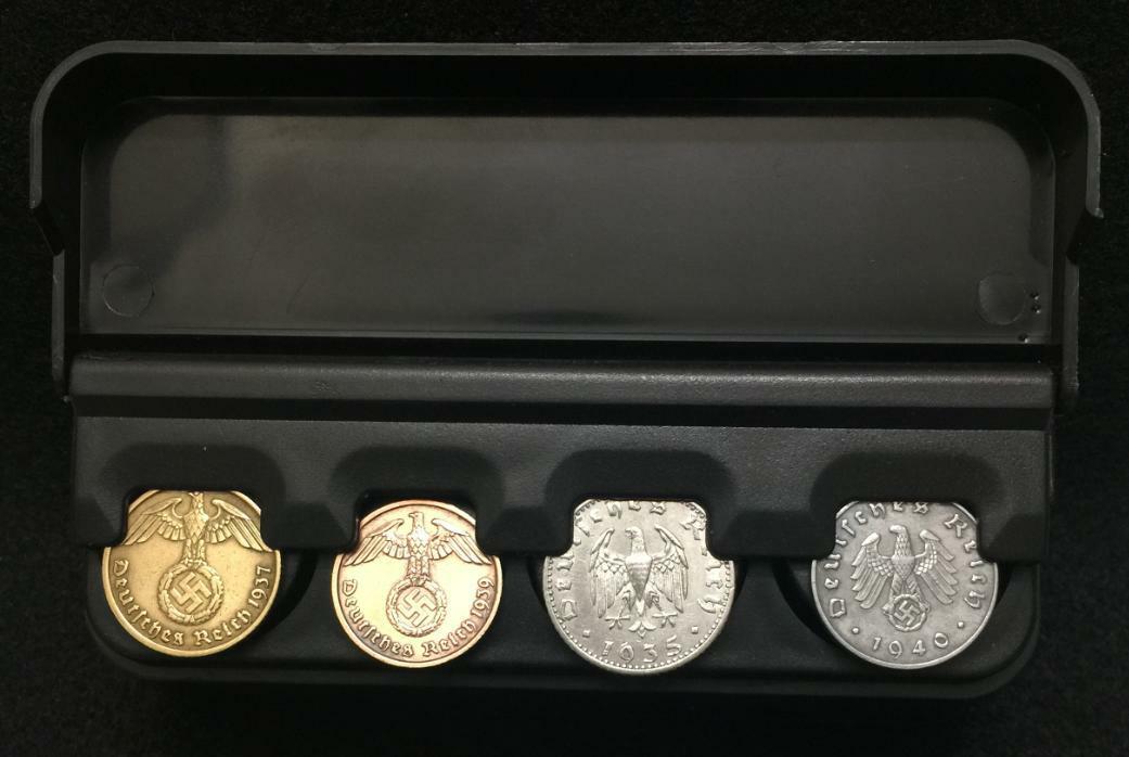 Rare WWII 2 Nazi Third Reich German Coins Set With Display Case - WWII Historic Artifacts