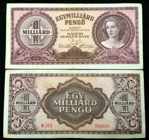 Hungary 1,000,000,000 Pengo 1946 Circulated (Fine) Banknote World Paper Money - Collectors Couch